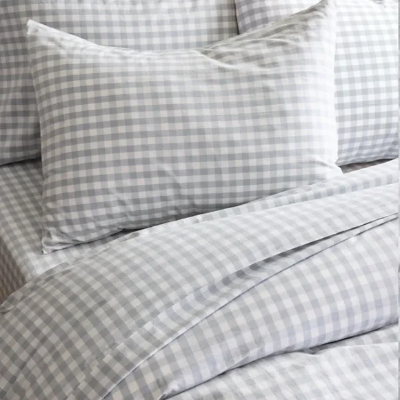 Quince Blue Fog Gingham Duvet Cover Set for Twin with Single Sham - Picture 3 of 4